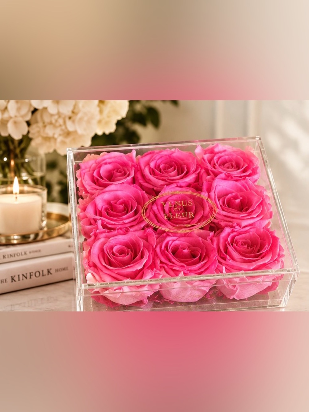 Venus et fleur pink 9 eternity roses in plastic container